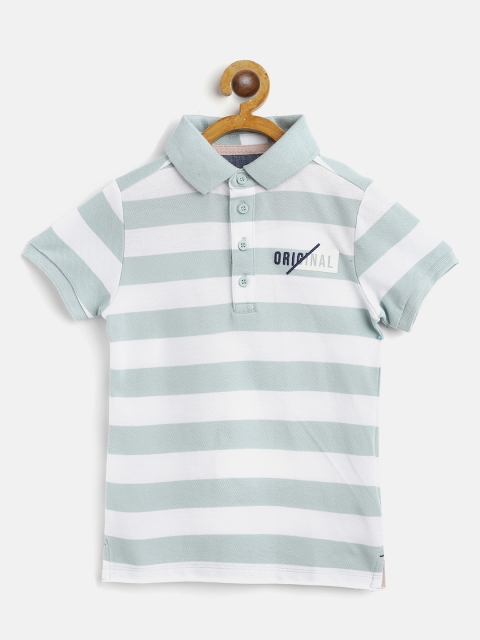 

mothercare Boys Mint Green & White Cotton Striped Polo Collar T-shirt