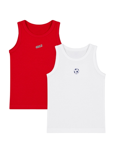 

mothercare Boys Pack of 2 Red & White Printed Pure Cotton Innerwear Vests