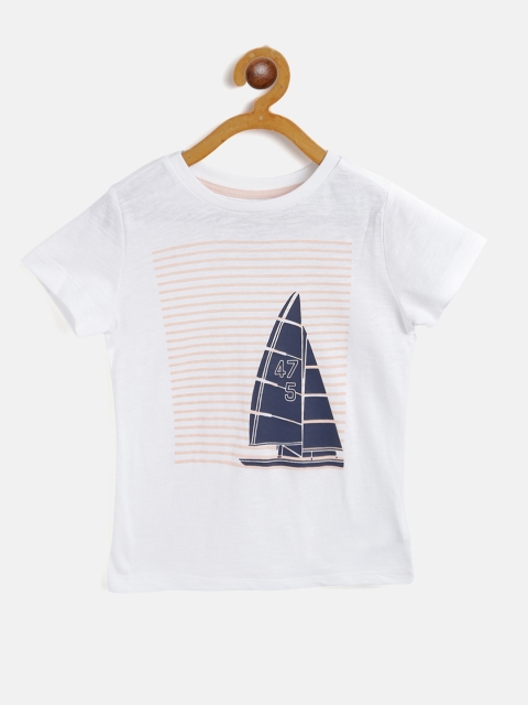 

mothercare Boys White & Navy Cotton Printed Round Neck T-shirt