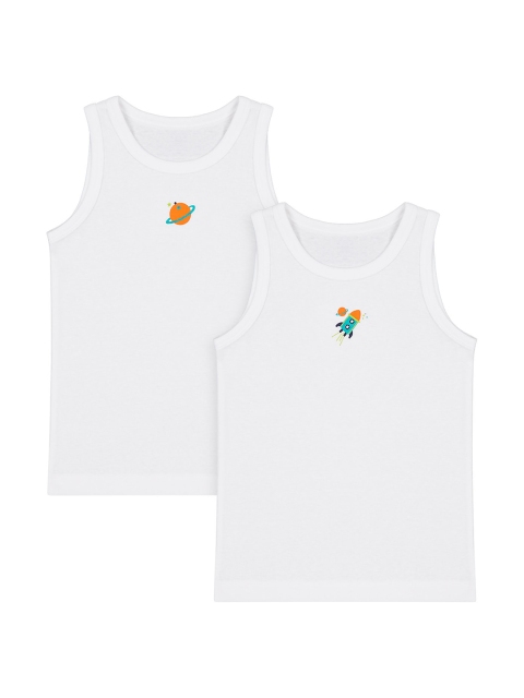 

mothercare Boys Pack of 2 White Printed Pure Cotton Innerwear Vests