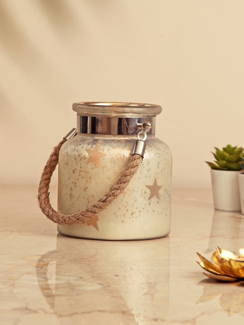 

Amoliconcepts Silver-Toned & Tan Brown Solid Frosted Glass Table Lantern