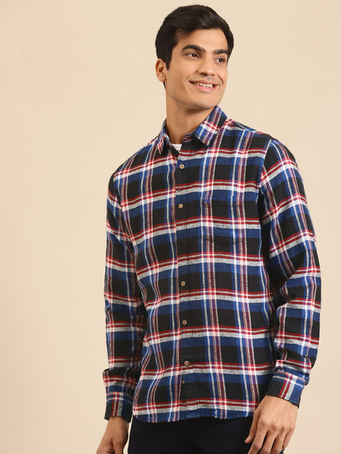 

United Colors of Benetton Men Black & Blue Slim Fit Checked Casual Shirt