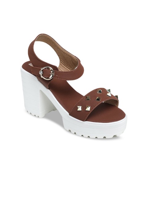 

LONDON STEPS Women Brown Solid Embellished Platform Heels