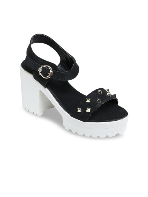 

LONDON STEPS Women Black Solid Embellished Platform Heels