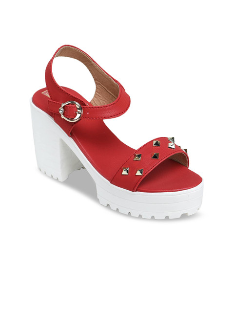 

LONDON STEPS Women Red Solid Embellished Platform Heels