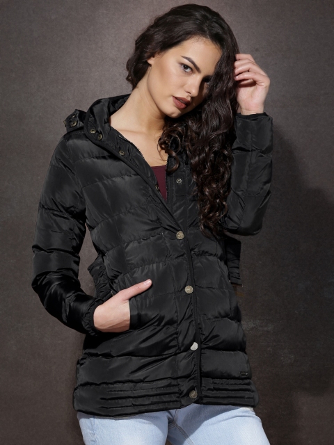 

Roadster Black Hooded Puffer Longline Jacket