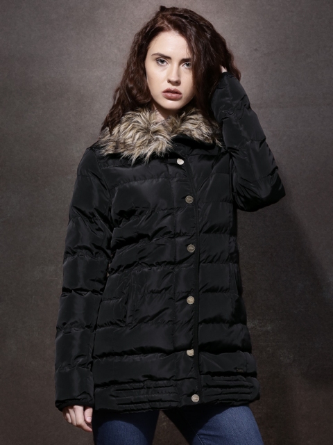 

Roadster Black Puffer Jacket with Faux-Fur Trim