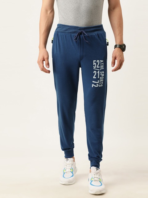 

Sports52 wear Men Teal Blue Solid Slim Fit Joggers with Printed Detail