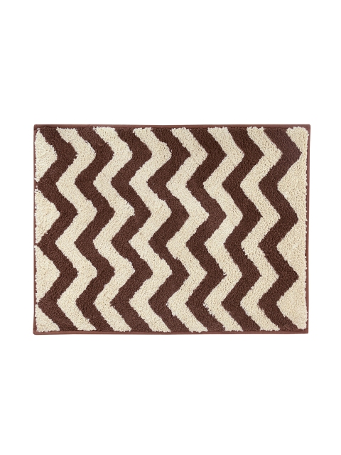 

OBSESSIONS Brown & White Printed Reversible Bath Rug