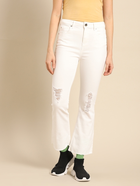 

United Colors of Benetton Women White Bootcut Mid-Rise Mildly Distressed Stretchable Jeans