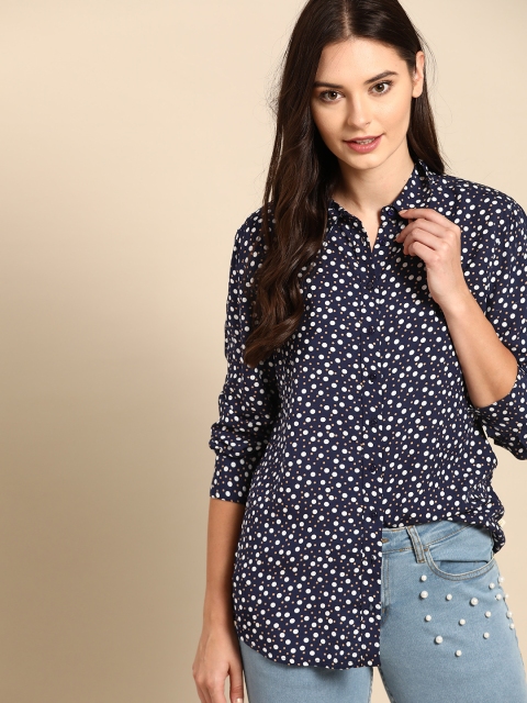 

United Colors of Benetton Women Navy Blue & White Printed Casual Shirt