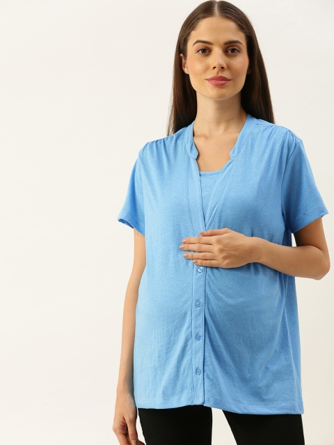 

Nejo Women Blue Solid Nursing Maternity Shirt Style Top