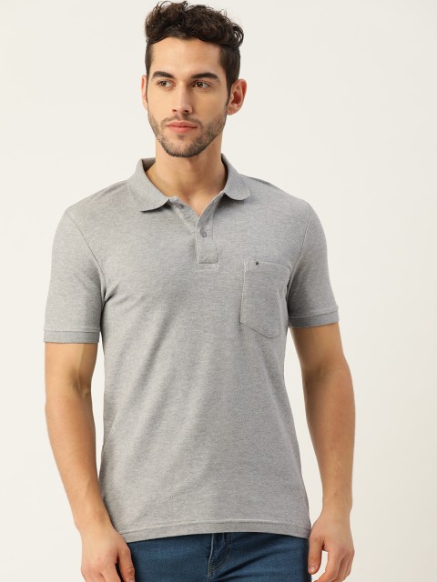 

Sweet Dreams Men Grey Melange Solid Polo Collar T-shirt