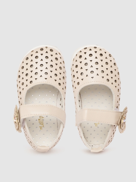 

Lil Lollipop Infant Girls Beige Laser Cuts Mary Janes with Applique Detail