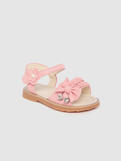

Lil Lollipop Girls Pink Braided Open Toe Flats with Bow Detail