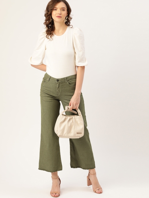 

all about you Women Olive Green Flared Stretchable Cropped Jeans