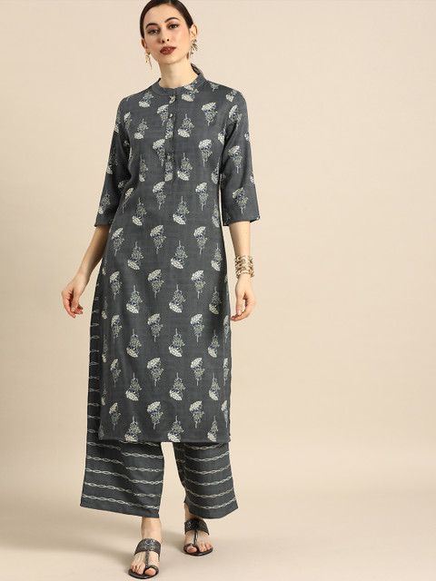 

Anouk Women Grey Printed Kurta with Palazzos