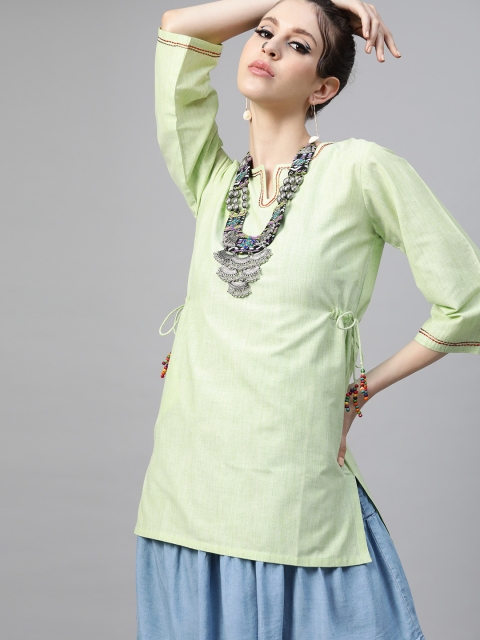 

Shakumbhari Green Pure Cotton Solid Regular Top