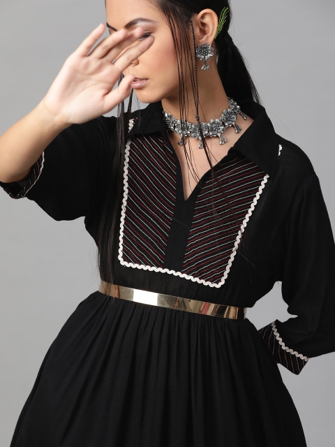 

Shakumbhari Women Black Yoke Design Tunic with Gathered Detail