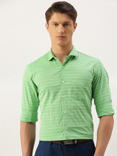 

Peter England Men Green Nuvo Slim Fit Checked Formal Shirt