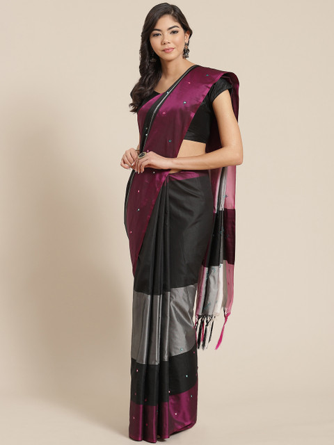 

KALINI Black & Burgundy Solid Saree