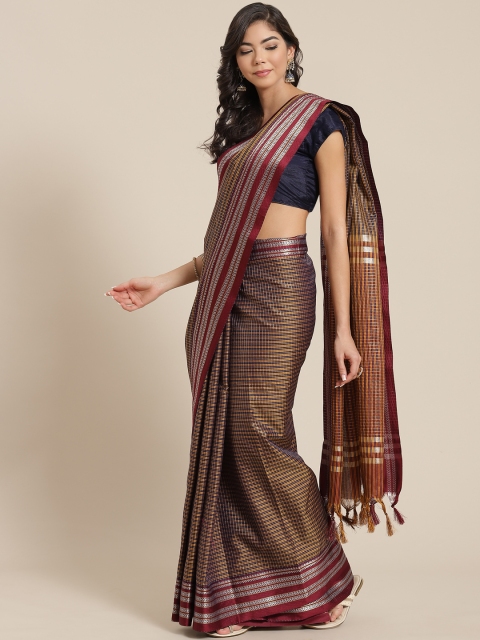 

KALINI Mustard Yellow & Navy Blue Checked Saree