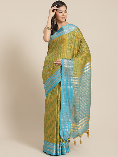 

KALINI Mustard Yellow & Green Checked Saree