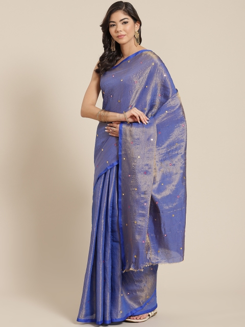 

KALINI Blue Mirror-Work Dual-Toned Saree
