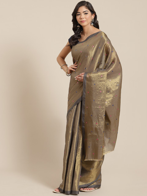 

KALINI Golden & Grey Embellished Saree, Gold