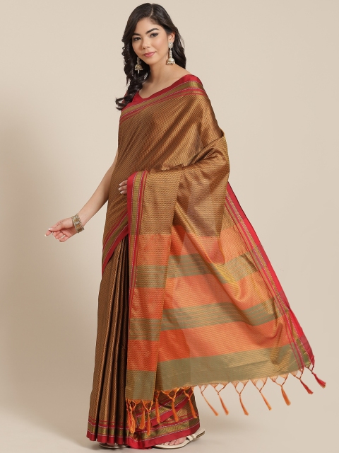 

KALINI Mustard Yellow & Brown Woven Design Saree