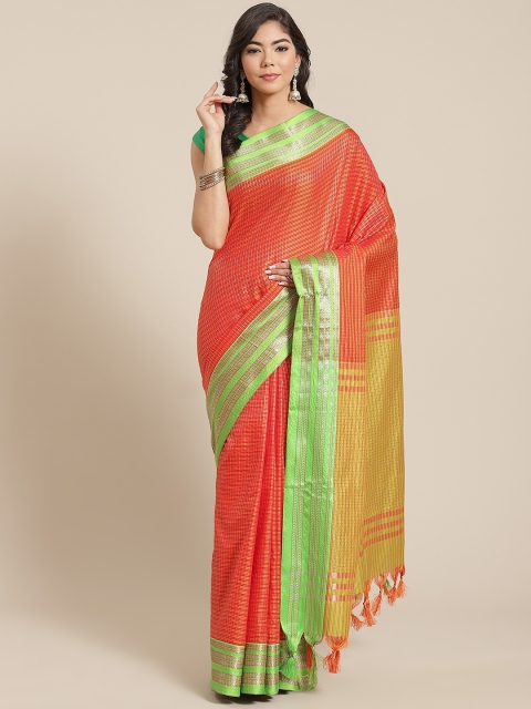 

KALINI Red & Mustard Yellow Checked Saree