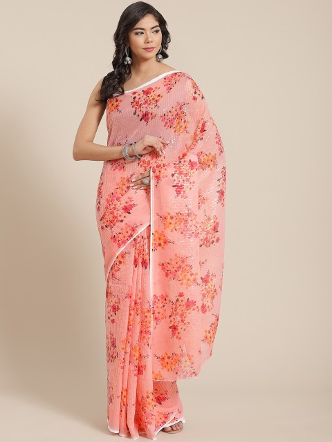 

KALINI Pink Floral Sequinned Saree
