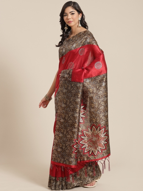

KALINI Red & Beige Printed Mysore Silk Saree