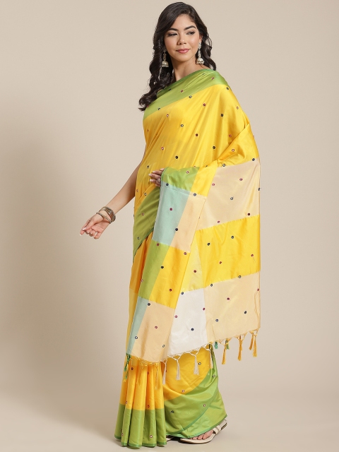 

KALINI Yellow Embellished Art Silk Saree