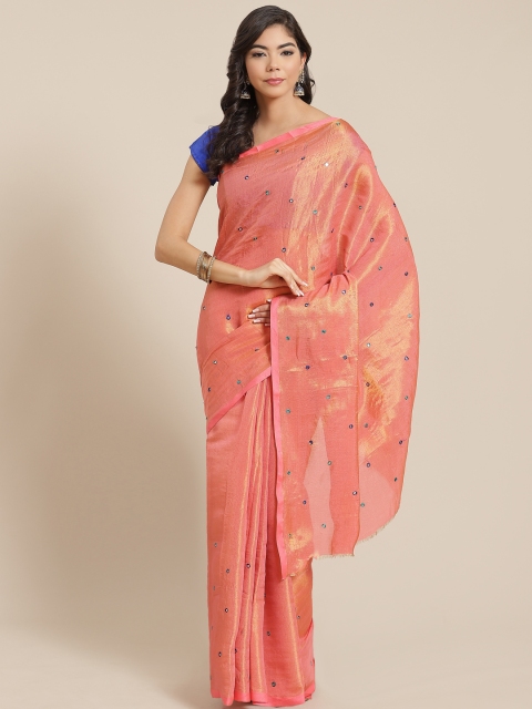 

KALINI Peach-Coloured & Golden Dual Tone Embellished Saree