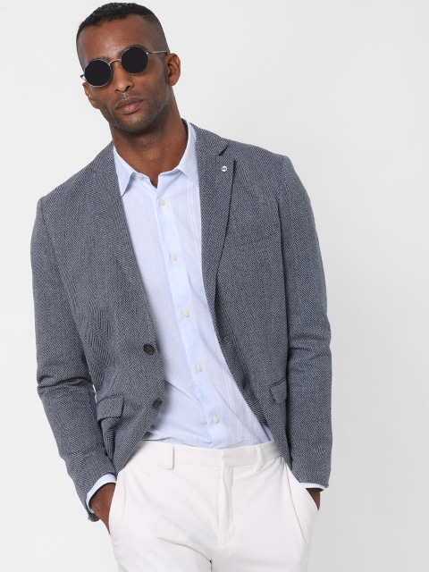 

SELECTED Navy Blue Self Design Slim fit Single-Breasted Casual Blazer