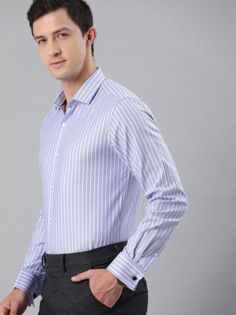 

THE BEAR HOUSE Men Blue & White Slim Fit Striped Giza Cotton Formal Shirt