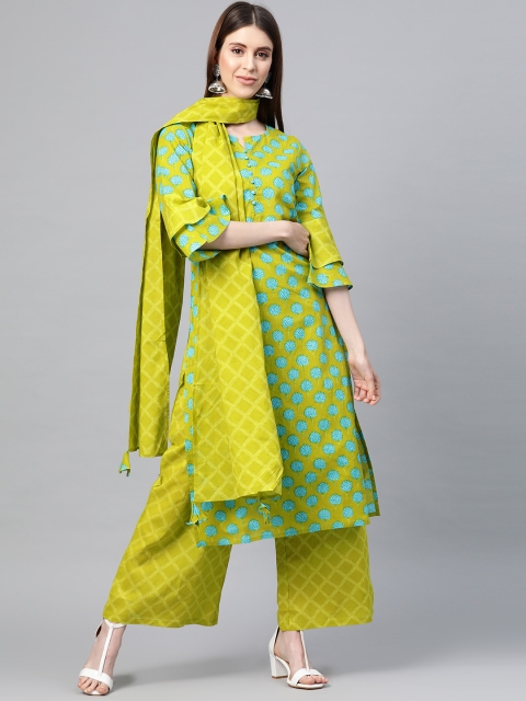 

Yuris Women Green & Blue Printed Kurta with Palazzos & Dupatta