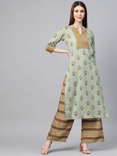 

Yuris Women Green & Mustard Yellow Screen Print Kurta with Palazzos