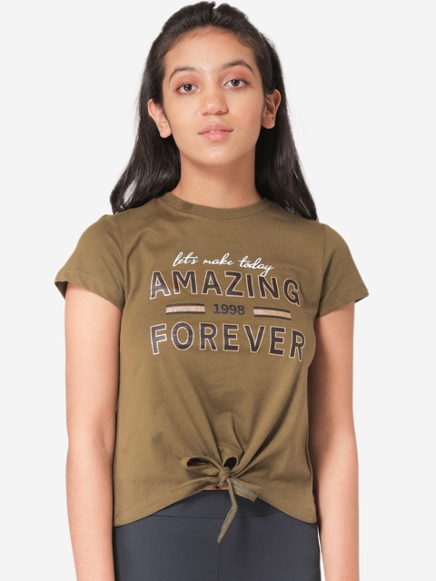 

Mode by Red Tape Girls Olive Green Printed Round Neck T-shirt