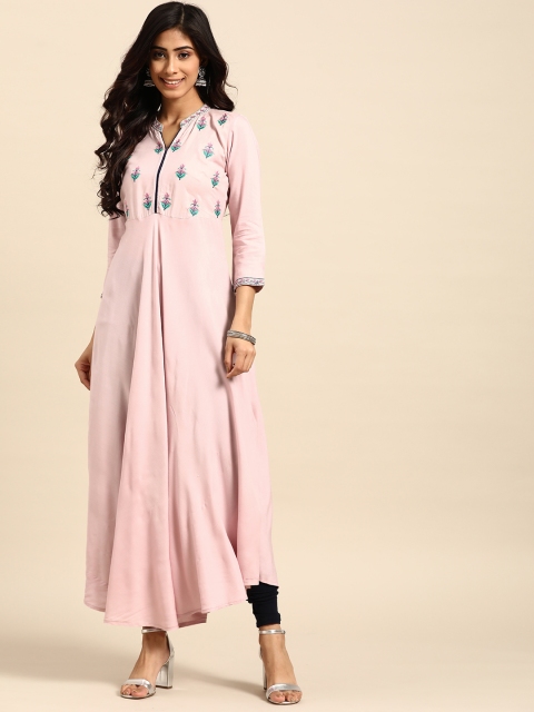 

Rangmayee Women Pink Yoke Design Thread Work Anarkali Kurta