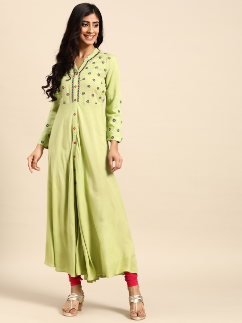 

RANGMAYEE Women Green Floral Yoke Design A-Line Kurta