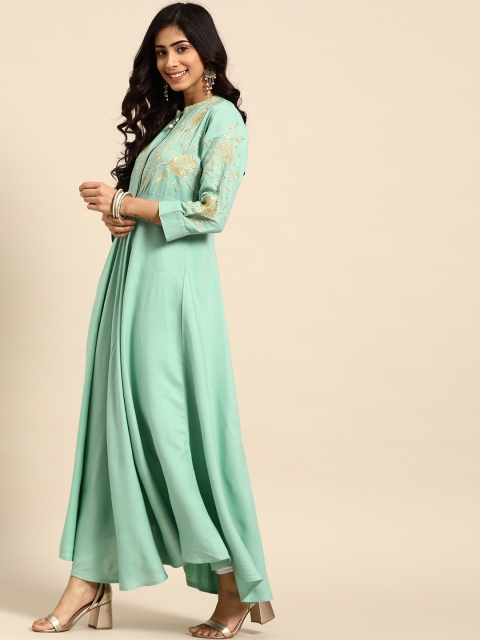 

Rangmayee Women Green & Golden Thread Work Asymmetric Anarkali Kurta
