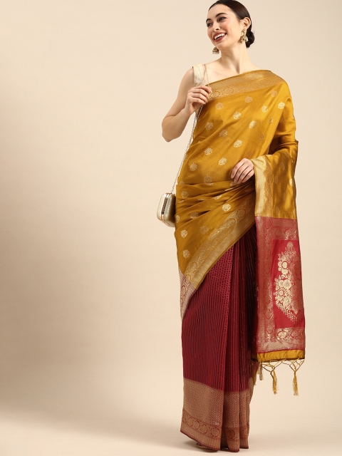 

Anouk Mustard Yellow & Maroon Art Silk Printed Banarasi Saree