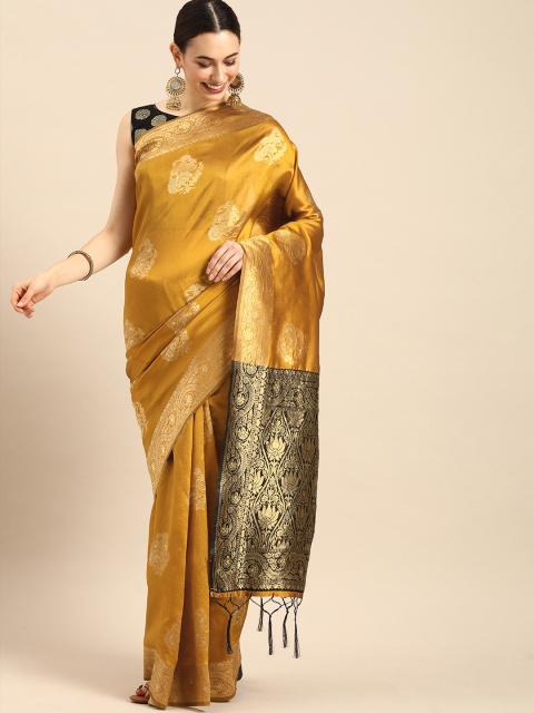 

Anouk Mustard Yellow & Gold-Toned Art Silk Woven Design Banarasi Saree