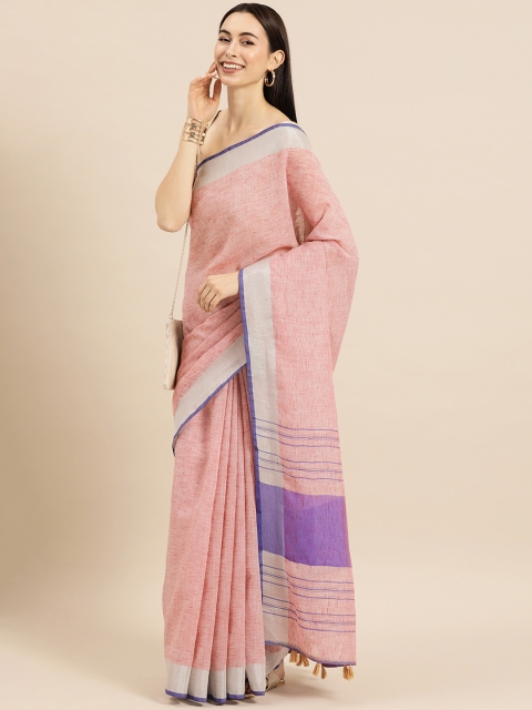 

Anouk Peach-Coloured & Purple Linen Blend Woven Design Bhagalpuri Saree