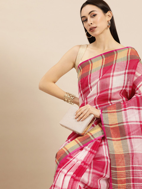 

Anouk Pink & Off-White Cotton Blend Woven Design Kanjeevaram Saree