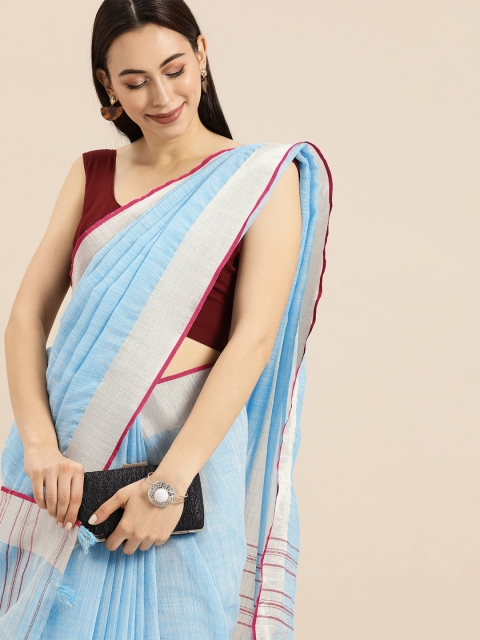 

Anouk Blue Linen Blend Woven Design Bhagalpuri Saree