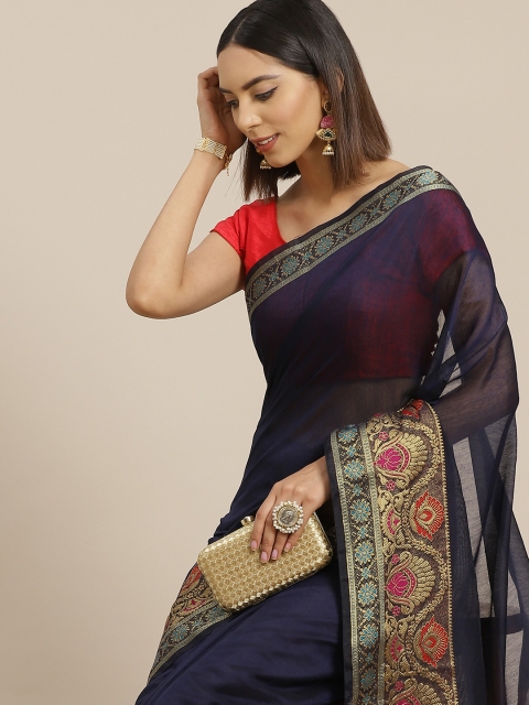 

Anouk Navy Blue & Golden Silk Blend Banarasi Saree