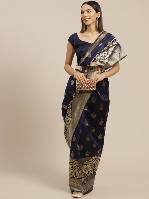 

Anouk Navy Blue & Golden Ethnic Motifs Woven Design Art Silk Banarasi Saree